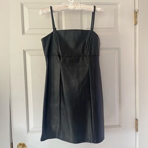 Faux Leather Mini Black Dress